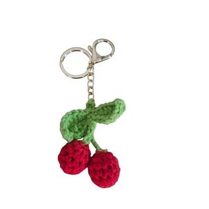 Crochet Cherry Keychain, Fruit Charm, Handmade, Kawaii Keyring Purse‎ Accessory